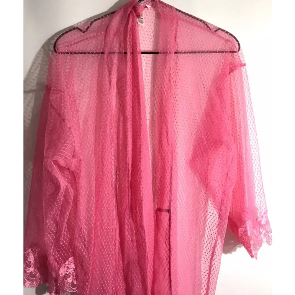 Victoria's Secret Sheer Boho Floral Embroidery Short Robe Pink Women's Size XS